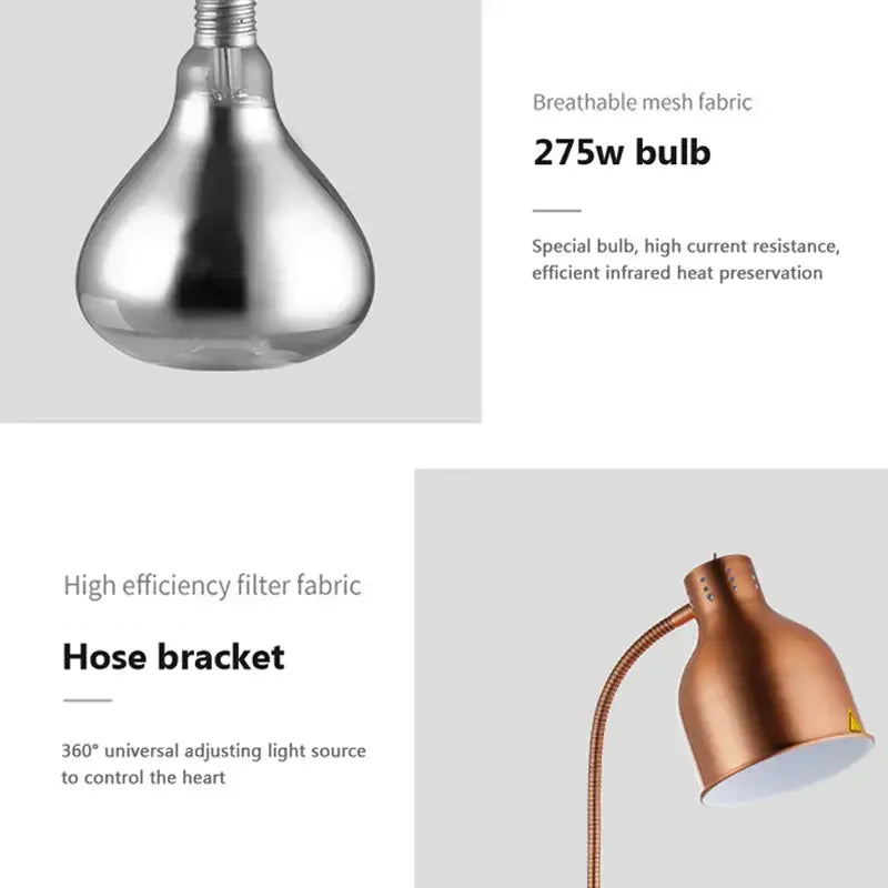 Gold & rose gold 275w electric food heat lamp kitchen gooseneck