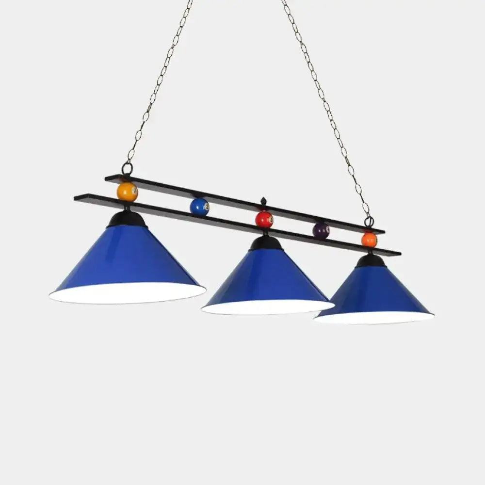 Modern blue metallic billiard light game room pendant fixture