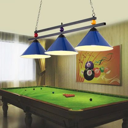 Modern blue metallic billiard light game room pendant fixture