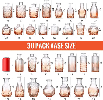DecorBites™ 30 Gradual Orange Glass Bud Vases for Wedding Centerpieces