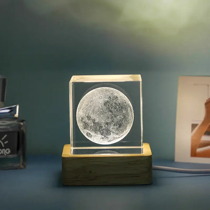 3d moon solar galaxy glass cube bedroom night light