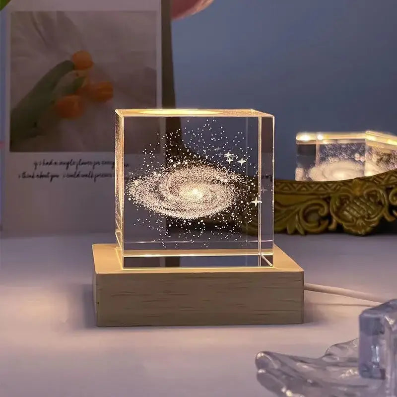 3d moon solar galaxy glass cube bedroom night light