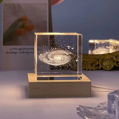 3d moon solar galaxy glass cube bedroom night light