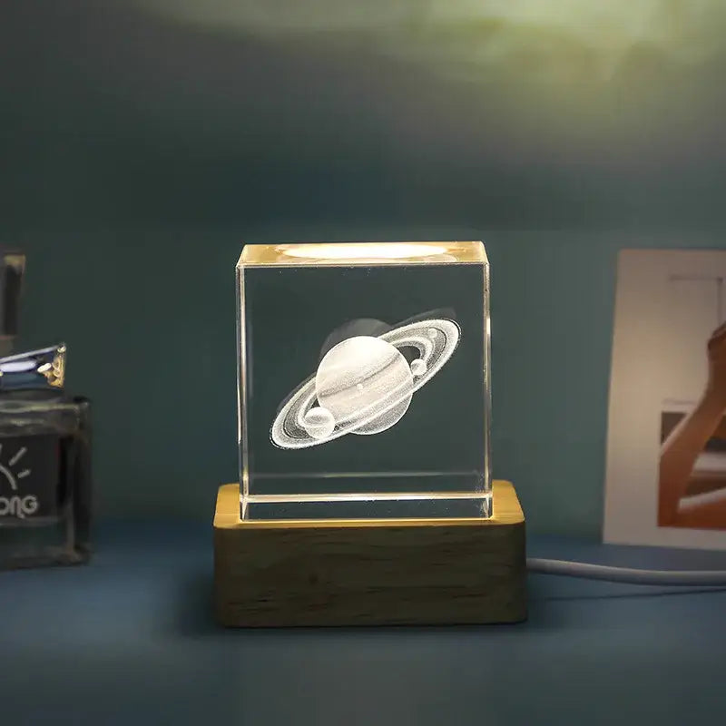 3d moon solar galaxy glass cube bedroom night light