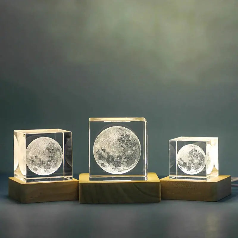 3d moon solar galaxy glass cube bedroom night light