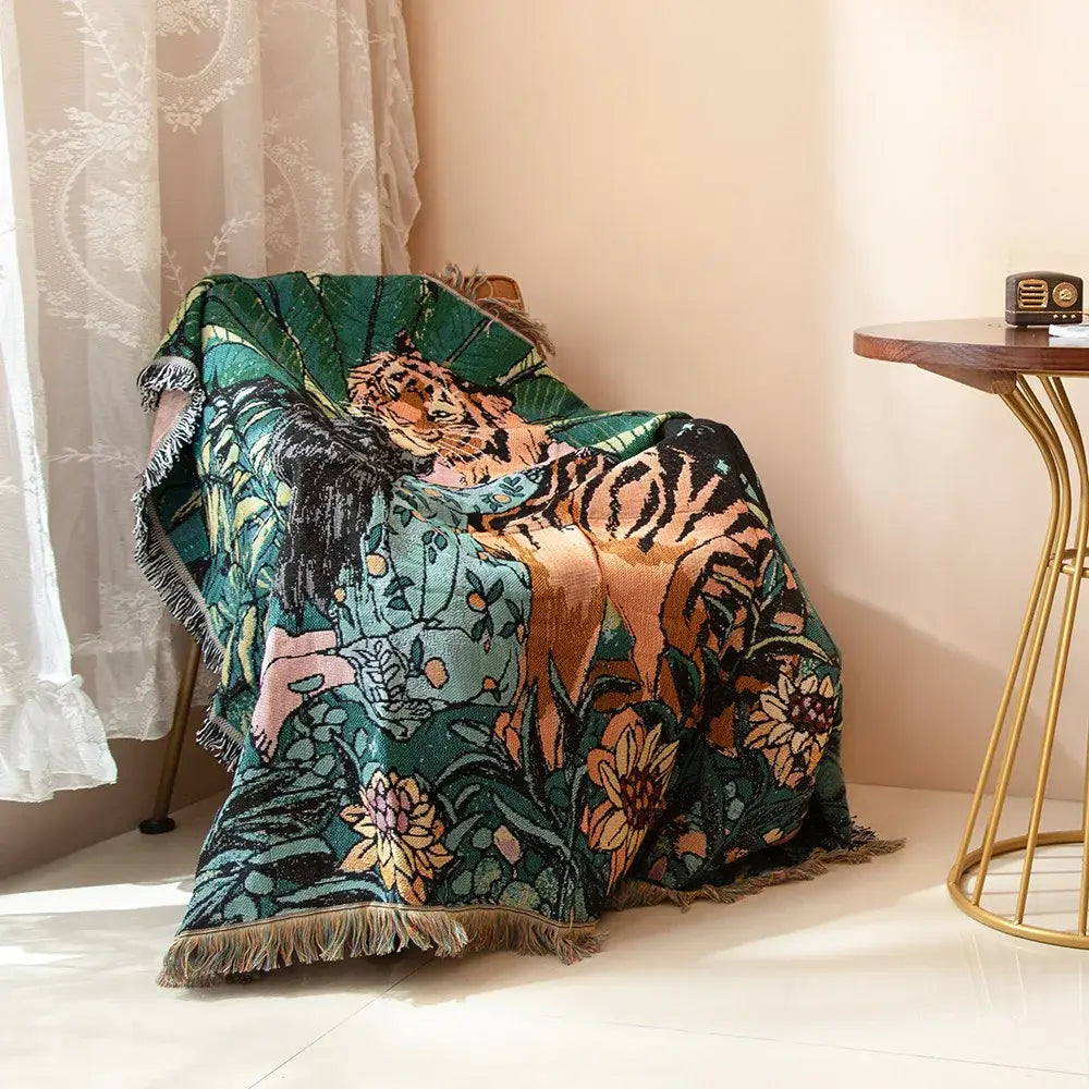 3d print tiger linen blanket bedroom soft warm throw
