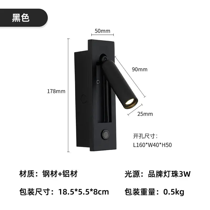Modern brass and black led mounted headboard wall light bedroom