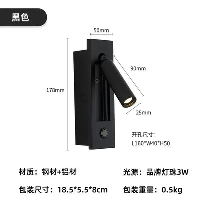Modern brass and black led mounted headboard wall light bedroom