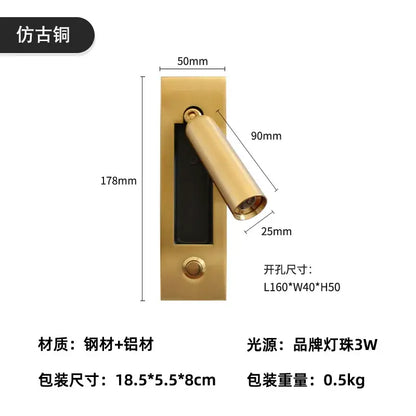 Modern brass and black led mounted headboard wall light bedroom
