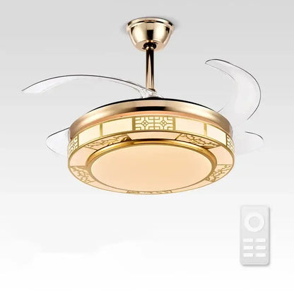 Modern geometric gold led ceiling fan – living room dimmable light