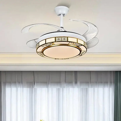 Modern geometric gold led ceiling fan – living room dimmable light