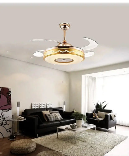 Modern gold bluetooth ceiling fan – bedroom rgb color light
