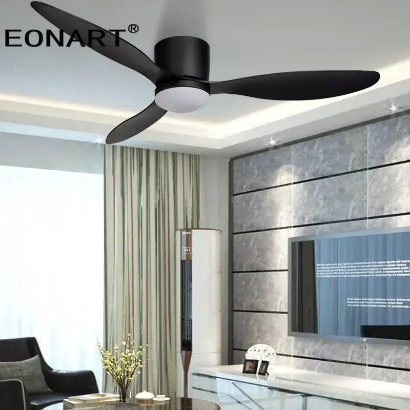 Modern black & white ceiling fan with led light & remote control bedroom