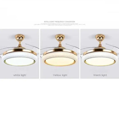 Gold crystal retractable ceiling fan light bedroom led fan light