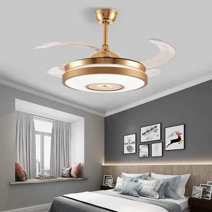 Modern gold led ceiling fan with remote – living room light