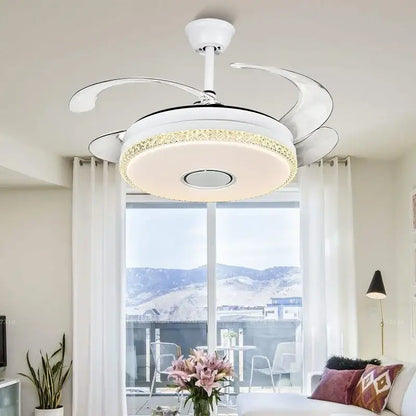 Luxury white crystal ceiling fan light – bedroom led fan