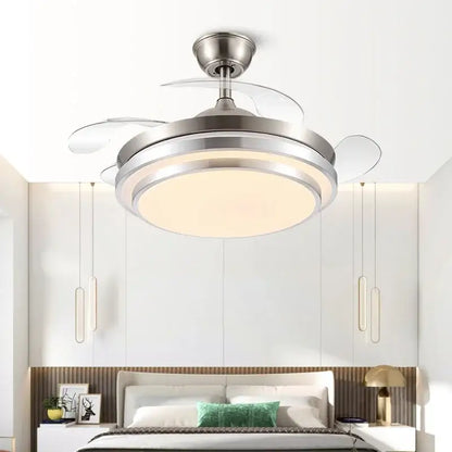 Modern brushed stainless led ceiling fan bedroom retractable blades