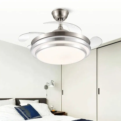 Modern brushed stainless led ceiling fan bedroom retractable blades