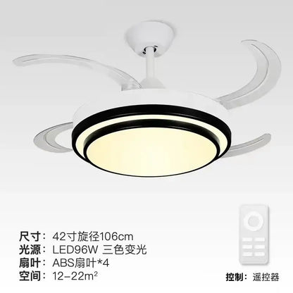 Modern brushed stainless led ceiling fan bedroom retractable blades