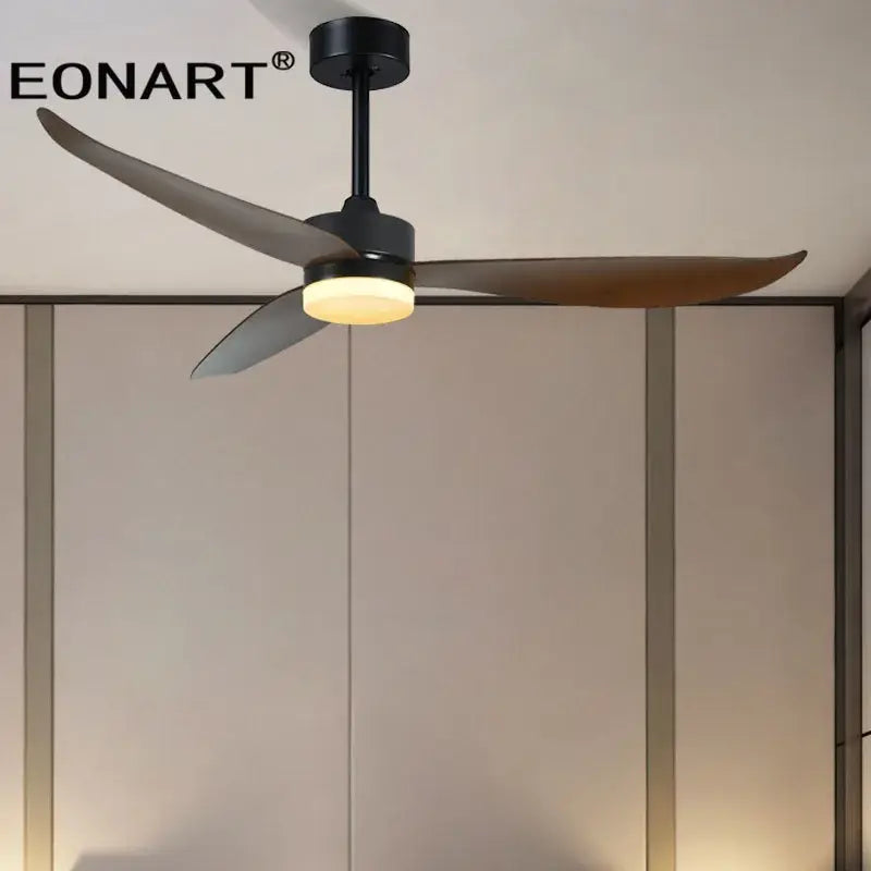 Modern black & dark brown ceiling fan with remote control living room