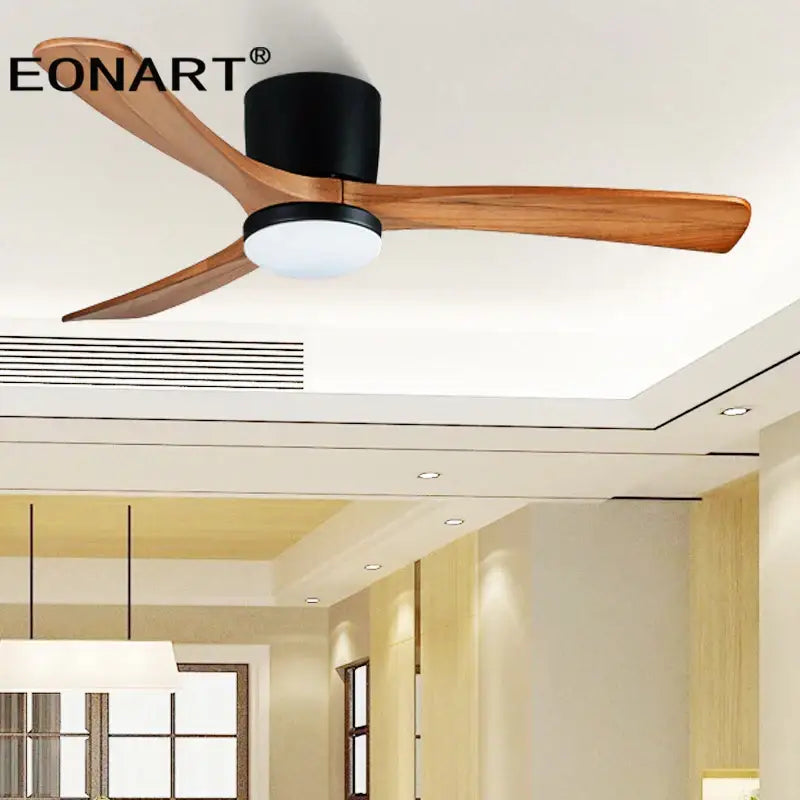 Modern black & white wooden led dc ceiling fan bedroom light