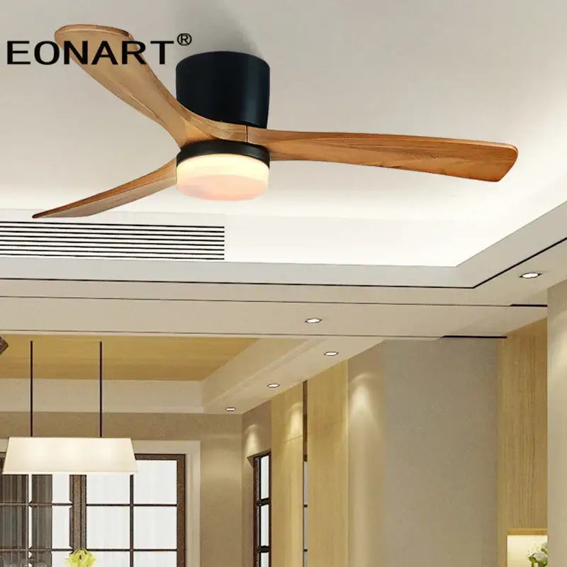 Modern black & white wooden led dc ceiling fan bedroom light