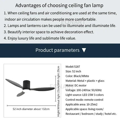 Modern black & white dc ceiling fan with remote control bedroom