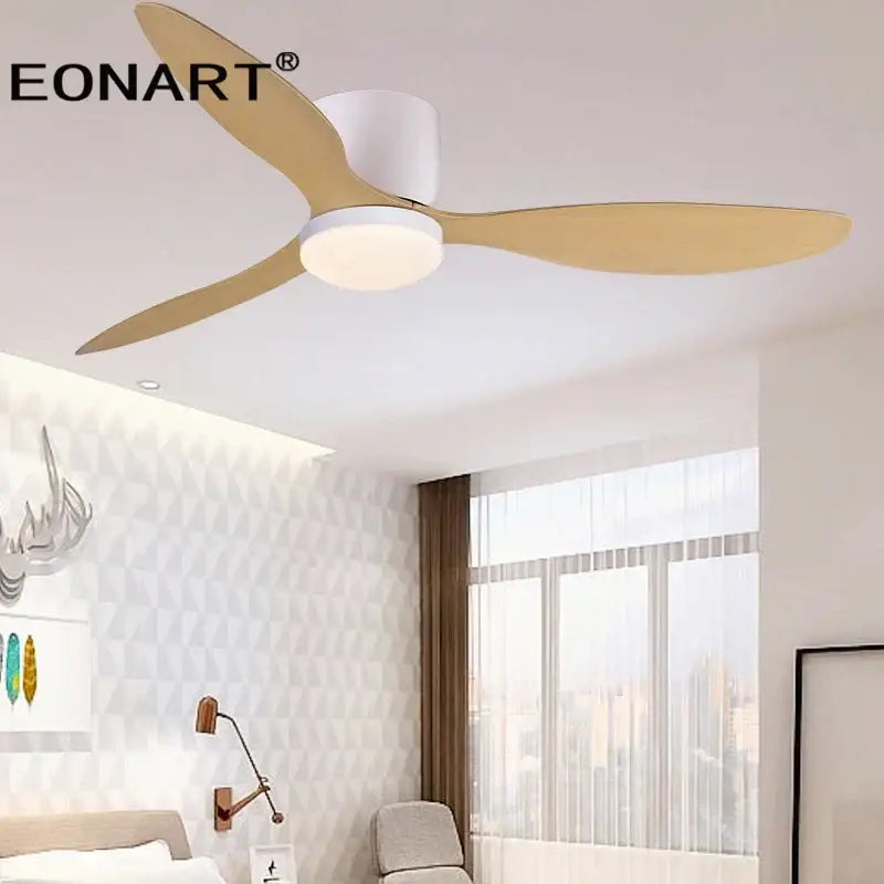 Modern black & white ceiling fan with led light – living room remote
