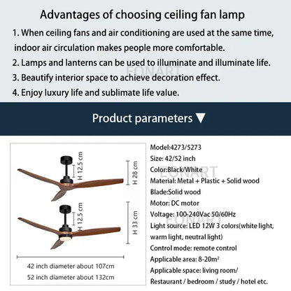Black & white wood ceiling fan with led light & remote – living room