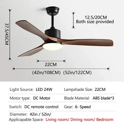 Modern dark bronze ceiling fan with led light bedroom remote control