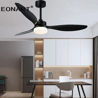 Modern black & dark brown ceiling fan with remote control bedroom light