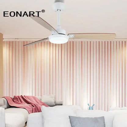 Modern black & white led ceiling fan with wood blades bedroom