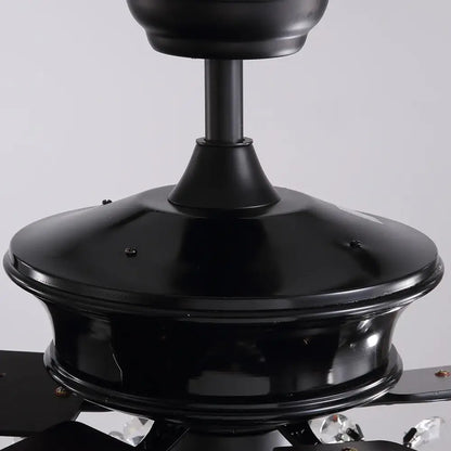 Luxury black crystal ceiling fan with wood blades living room remote