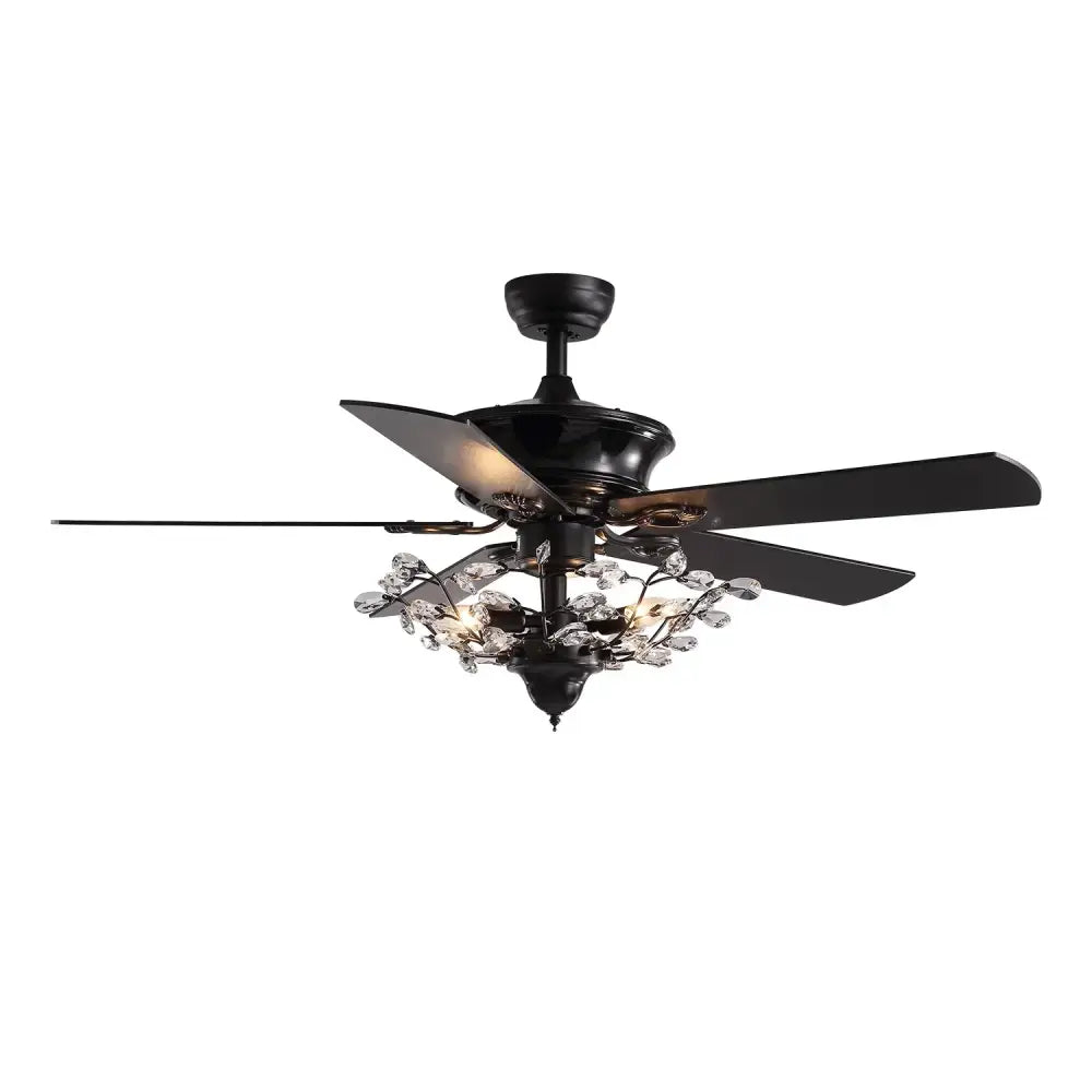 Luxury black crystal ceiling fan with wood blades living room remote