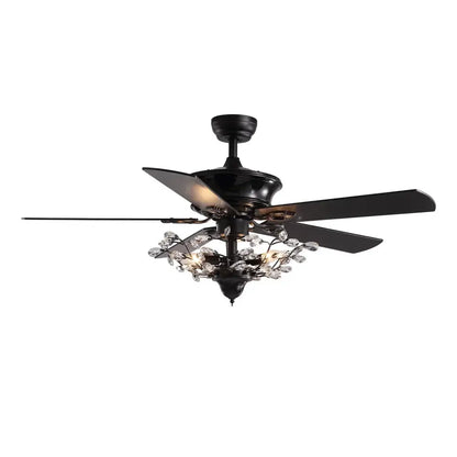 Luxury black crystal ceiling fan with wood blades living room remote