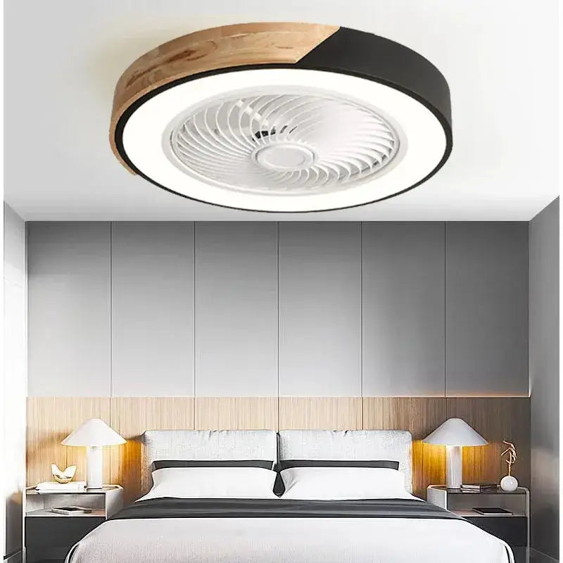 Modern wood & black ceiling fan light bedroom led fan