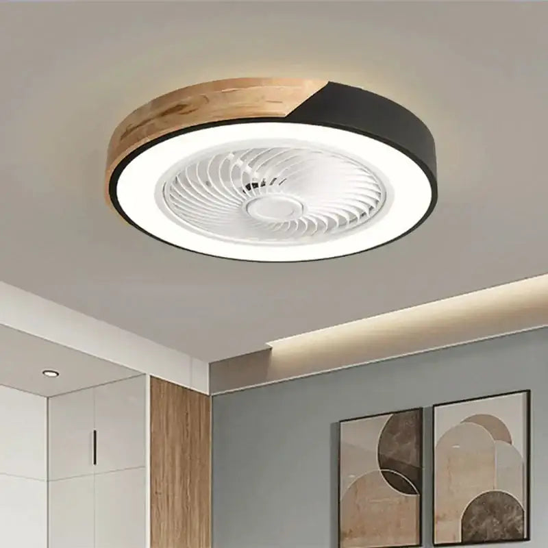 Modern wood & black ceiling fan light bedroom led fan