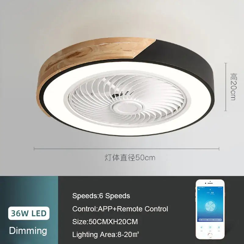 Modern wood & black ceiling fan light bedroom led fan