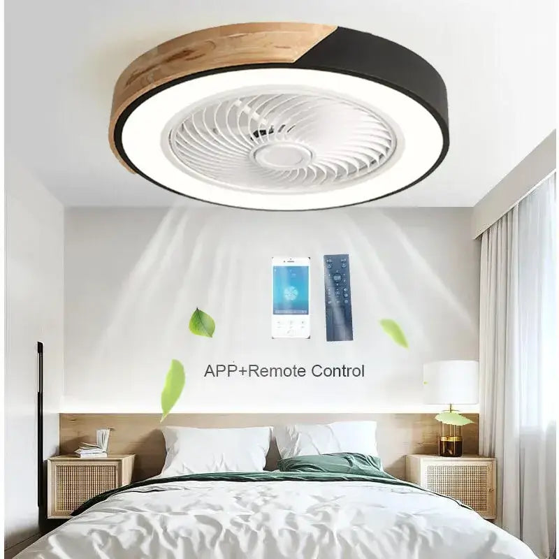Modern wood & black ceiling fan light bedroom led fan