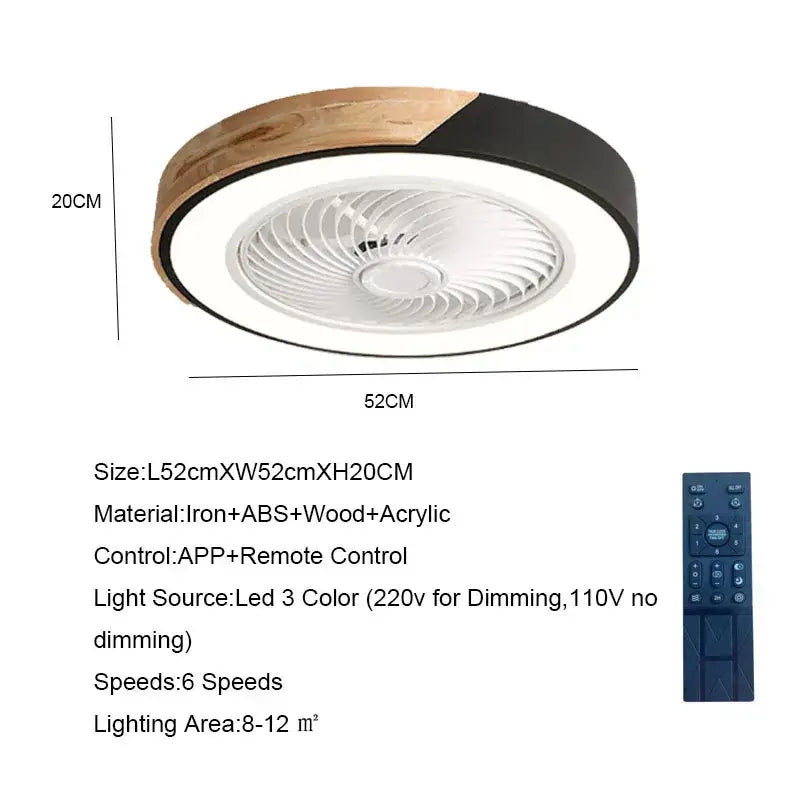 Modern wood & black ceiling fan light bedroom led fan