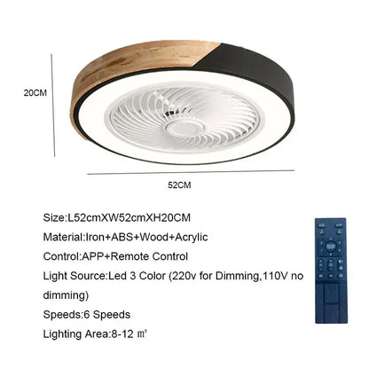 Modern wood & black ceiling fan light bedroom led fan