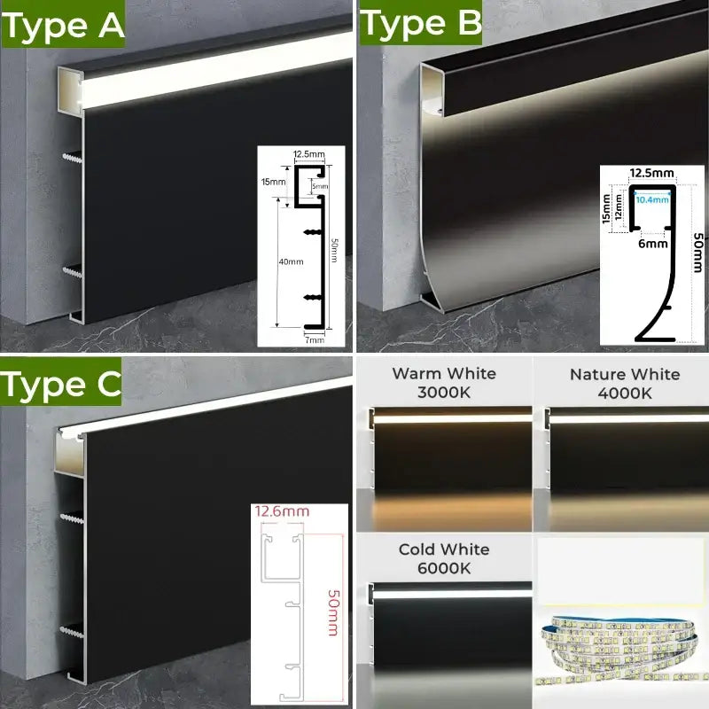 Modern black led aluminium profile – living room baseboard lighting