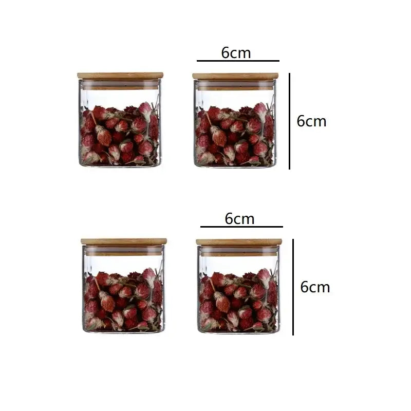 Minimalist 5oz glass jars with bamboo lids and labels kitchen storage