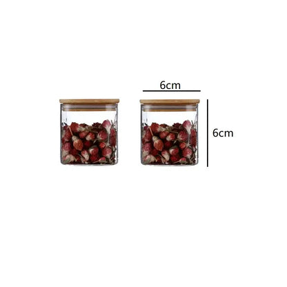 Minimalist 5oz glass jars with bamboo lids and labels kitchen storage