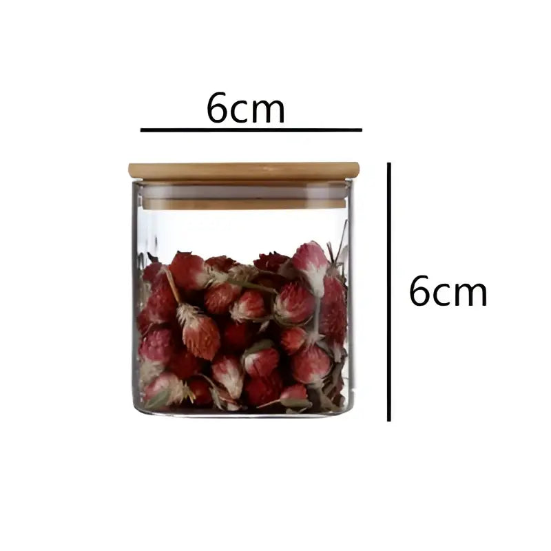 Minimalist 5oz glass jars with bamboo lids and labels kitchen storage