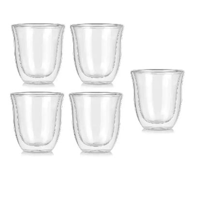 Modern clear double wall glass coffee mugs 5pcs kitchen set