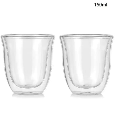 Modern clear double wall glass coffee mugs 5pcs kitchen set