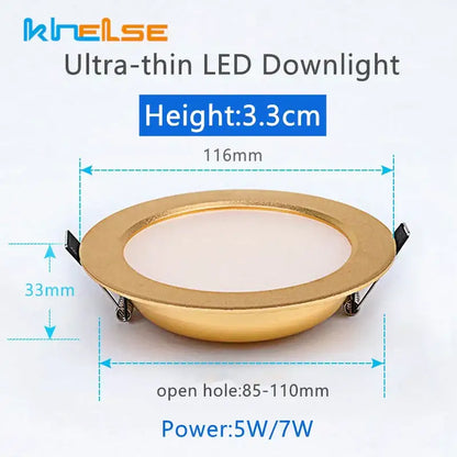 Luxury gold led ceiling downlight for bedroom with frosted glass