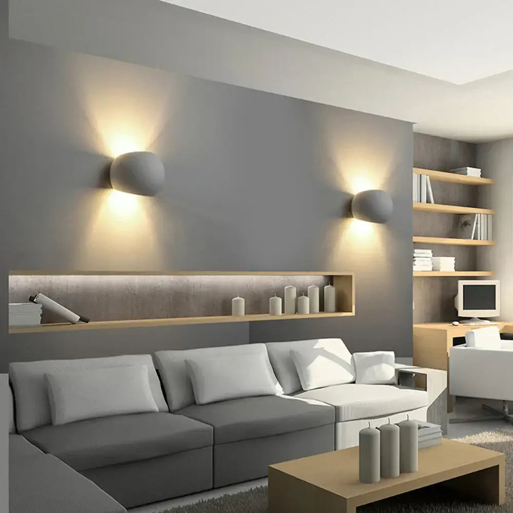 Minimalist white matte led gypsum wall lamp for bedroom