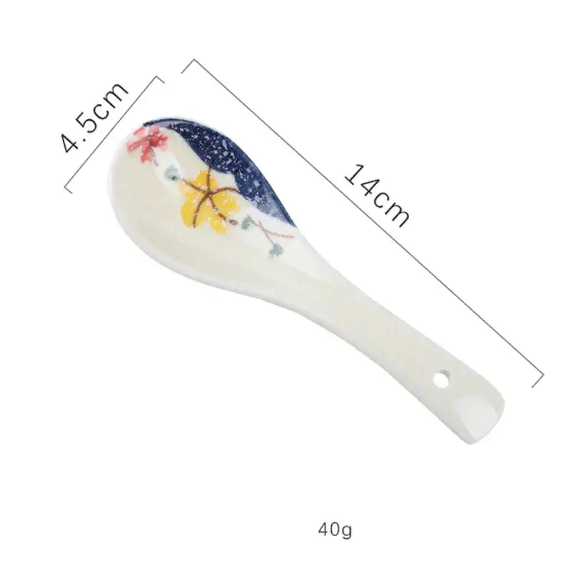 Retro hand painted cream ceramic ramen bowl set kitchen dining room